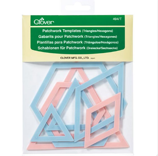 Set di 7 templates Clover 494T per patchwork: triangoli, rombi ed esagoni.