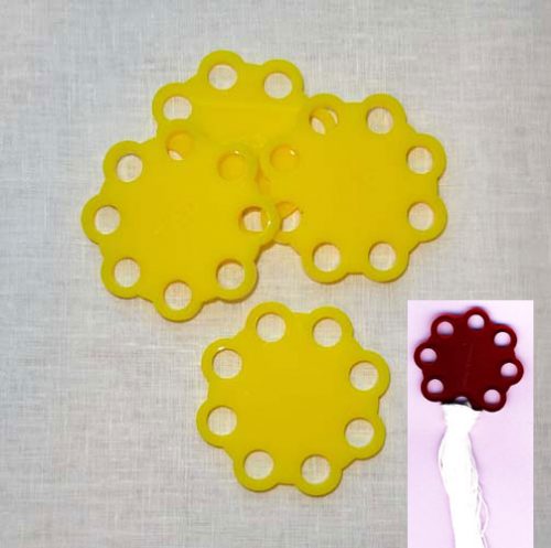 Floss organiser, portafili fiore 8 fori, tombolo e disegni cm 5,5 4 pezzi