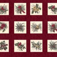 "forever green" by holly taylor for moda  base rosso scuro, pannello cm 63 x 110 o multipli