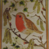Pannello in cotone per ricamo silk (a5):  pettirosso