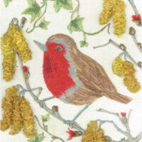 Pannello in cotone per ricamo silk (a5):  pettirosso