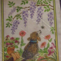 Pannello in cotone per ricamo silk (a5):  glicine con cane