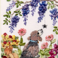Pannello in cotone per ricamo silk (a5):  glicine con cane