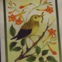 Pannello in cotone per ricamo silk (a5):  uccellino con tromboni