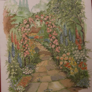 Pannello in cotone per ricamo silk (a3):  cottage con ponticello