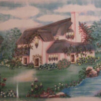 Pannello in cotone per ricamo silk (a3):  cottage con ruscello