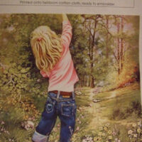 Pannello in cotone per ricamo silk (a3): bimba con jeans