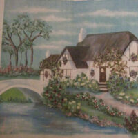Pannello in cotone per ricamo silk (a3):  cottage con ponticello