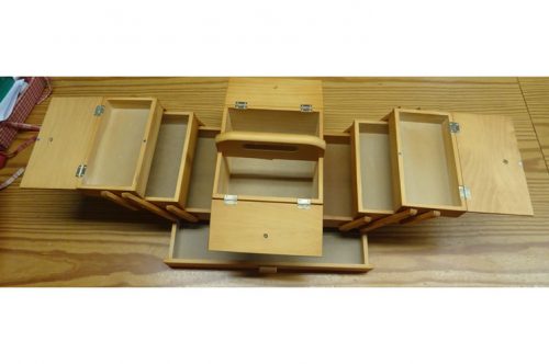 Portalavoro in legno chiaro, 7 scomparti + 1 cassetto - immagine 2