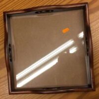 Vassoio arte povera quadrato con 4 maniglie, cm 32 x 32, vetro cm 29 x 29