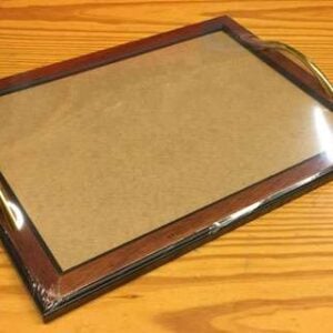 Vassoio arte povera rettangolare maniglie in metallo cm 31 x 41/vetro cm 23,5 x 33,5