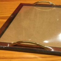 Vassoio arte povera rettangolare maniglie dorate cm 36x46/vetro cm 29x39