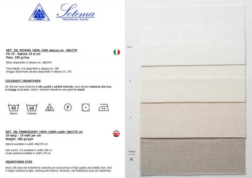 LINO 30L (19X19 FILI) SOTEMA, altezza cm 180, € 35,00/41,00 al metro, vendita a multipli di 50 cm