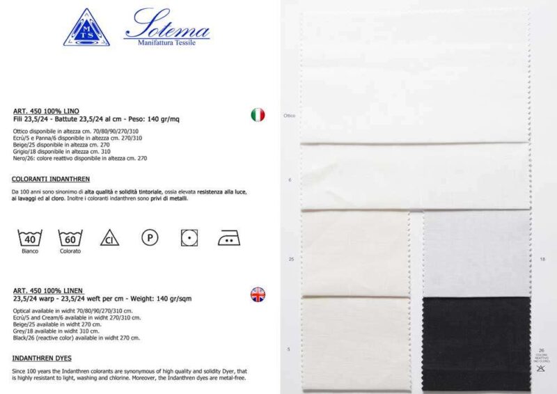 Lino 450 (fili 24x24) sotema altezza cm 310 € 68,00 al metro vendita a multipli di 50 cm