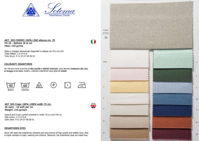 Lino crespo 303pl (fili 26x18) sotema altezza cm 70 € 24,00/31,00 mt vendita a multipli di 50 cm