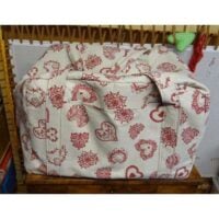 Borsa  portatombolo con  2 tasche ecru' con fantasia a cuori rossi, tomboli cantù fino a 50 cm by laboratorio degli elfi