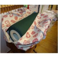 Borsa  portatombolo con  2 tasche ecru' con fantasia a cuori rossi, tomboli cantù fino a 50 cm by laboratorio degli elfi