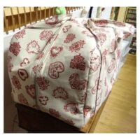 Borsa  portatombolo con  2 tasche ecru' con fantasia a cuori rossi, tomboli cantù fino a 50 cm by laboratorio degli elfi