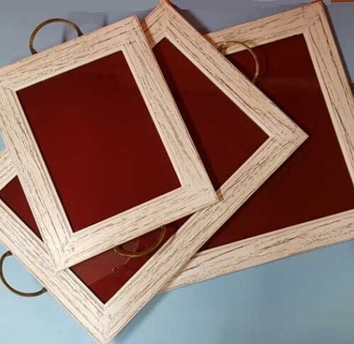 Vassoio shabby chic rettangolare medio-bianco cm 26x36/vetro cm 18,5x29