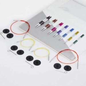 The mindful knitpro "warmth/calore",  punte in acciaio inox cm 10 e 3 cavi girevoli