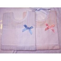 Bavagliolo  millerighe con banda in aida, righe azzurro - righe rosa cm 17x20