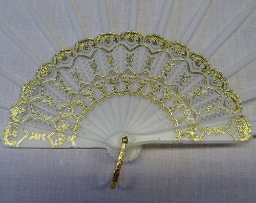 Struttura ventaglio traforato  plastica bianco/oro cm 43,5 - immagine 3