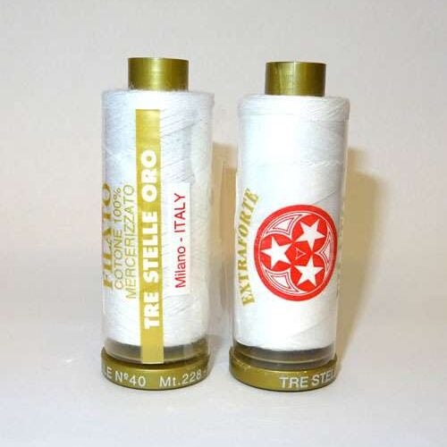 Filo cotone 40/3  bianco 228 mt, tre stelle oro