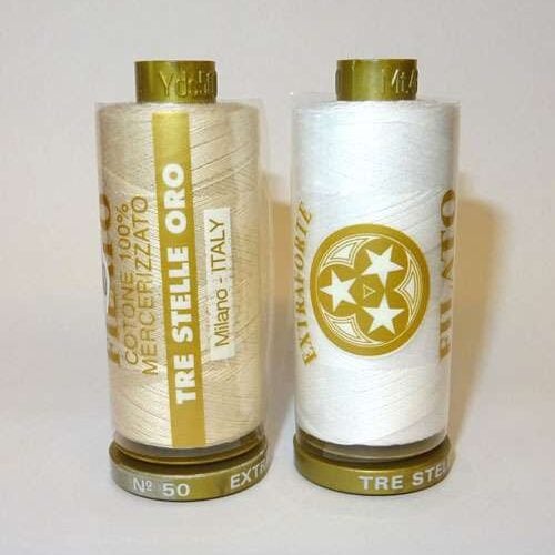 Filo cotone 50/3 458 mt, bianco nero ecru, tre stelle oro