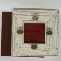 Sottopentola quadrato in legno spazzolato bianco cm 15/vetro cm 6,5x6,5