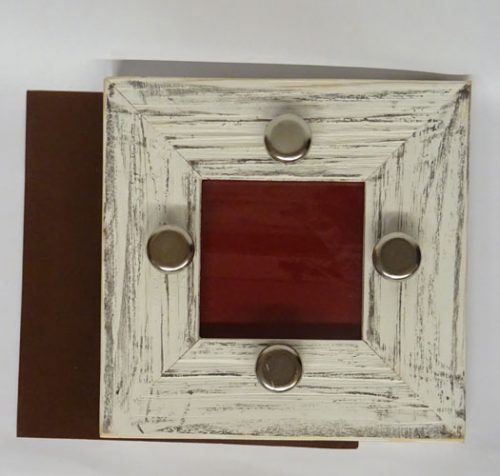 Sottopentola quadrato in legno spazzolato bianco cm 15/vetro cm 6,5x6,5