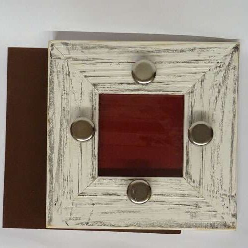 Sottopentola quadrato in legno spazzolato bianco cm 15/vetro cm 6,5x6,5