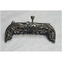 Chiusura per borsetta pavoni, colore argento brunito cm 12 x 5