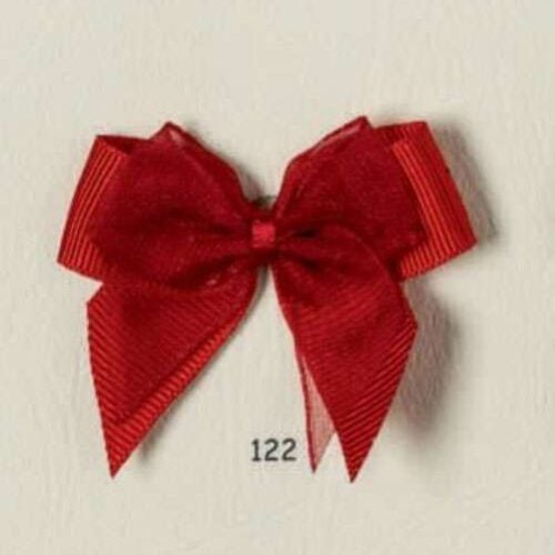 Fiocco rosso double cross over, cm 5 x 4,5  gros grain e voile "i nastri di mirta"