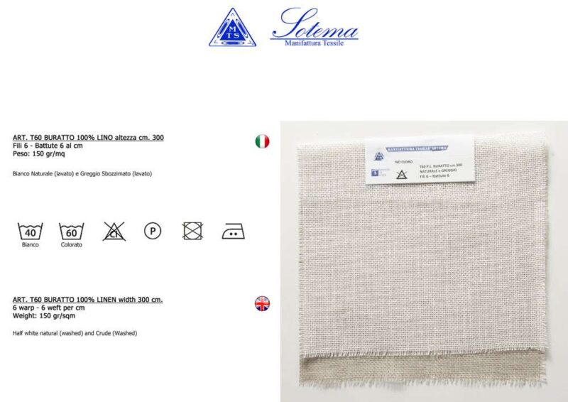 Lino t60 (cencio 6x6 fili) sotema greggio ultimi 2 pezzi cm 100 x 100