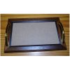 Vassoio arte povera rettangolare maniglie dorate cm 28x18/vetro cm 22x12,5
