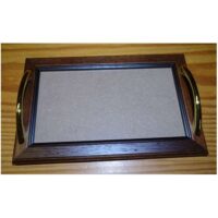 Vassoio arte povera rettangolare maniglie dorate cm 28x18/vetro cm 22x12,5