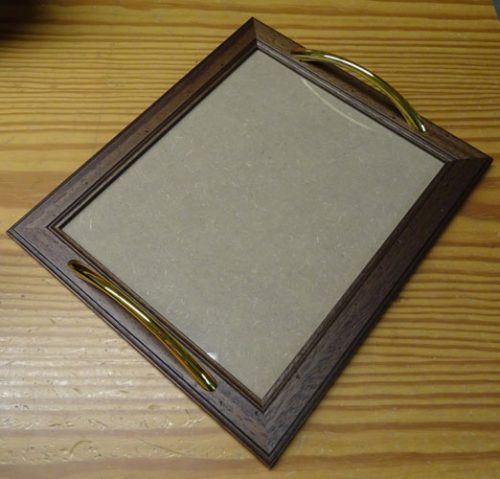 Vassoio arte povera rettangolare maniglie dorate cm 30x35/vetro cm 22,5x28,5