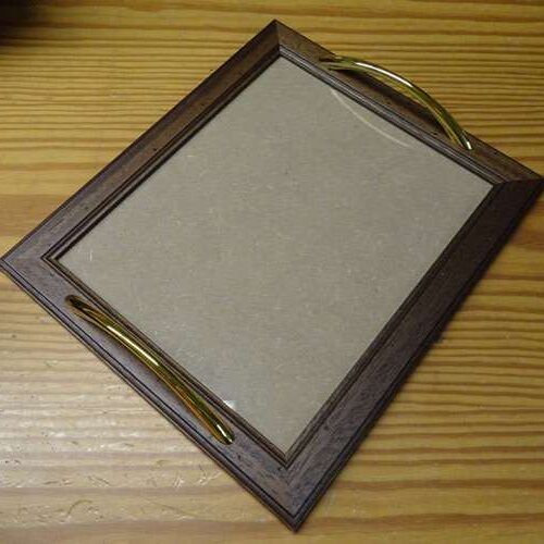 Vassoio arte povera rettangolare maniglie dorate cm 30x35/vetro cm 22,5x28,5