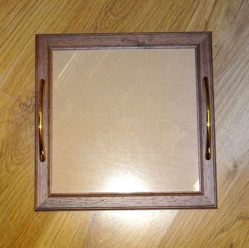 Vassoio arte povera quadrato scuro maniglie dorate cm 34x34/vetro cm 28x28 - immagine 3