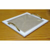 Vassoio shabby chic rettangolare bianco spazzolato cm 29,5 x 35,5/vetro cm 22,5x28,5