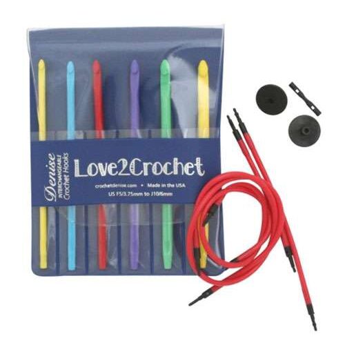 Denise love2crochet colori forti: kit 6 uncinetti per tunisi con cavo lungo o circolare dal 3,75 al 6,00