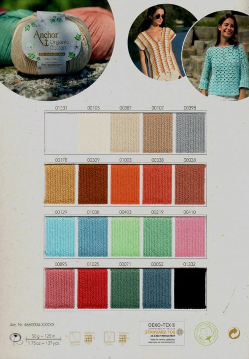 Anchor organic cotton/ 100% cotone naturale "anchor" certificato, gr 50 20 colori - immagine 3
