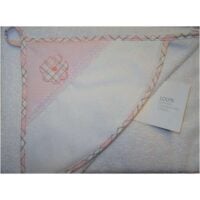 Accappatoio triangolo bebe' in morbida spugna bianca, rifiniture rosa e banda in aida, made in italy