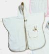 Accappatoio poncho in morbida spugna bianca, rifiniture azzurre, rosa, nocciola e  banda in aida, made in italy