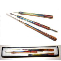 Uncinetto punta dorata 0,40/24 + foradisegni + leva e togli spilli kit 3pz in legno pregiato multicolor kiwi