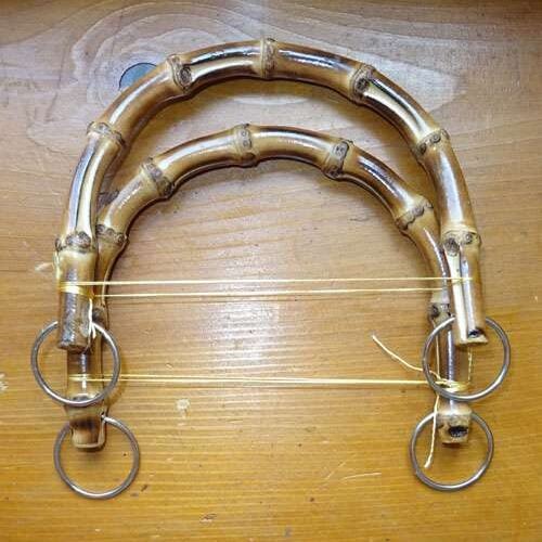 Manici per borsetta in bambu' con  anelli diametro esterno cm 16,5 x 13 argento
