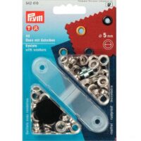 Occhielli con rondelle prym 542410, mm 5 nero, oro o argento