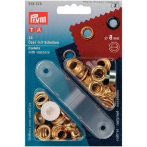 Occhielli con rondelle prym 541374, mm 8 nero, oro o argento
