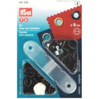 Occhielli con rondelle prym 541374, mm 8 nero, oro o argento