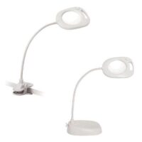 Lampada purelite 3 in 1/ 21 led, lente mm130/2x, base e pinza  da tavolo e da terra